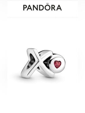 🆕❤️PANDORA 925 Sterling Silver & Red Crystal Accent XO Script Charm! RETIRED